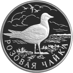 Серебряная юбилейная монета 1 рубль 1999 года Розовая чайка Красная книга