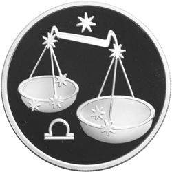 Серебряные юбилейные монеты России Весы 2 рубля Серия: Знаки зодиака