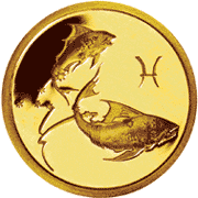Золотые юбилейные монеты России Рыбы Серия: Знаки зодиака 25 рублей