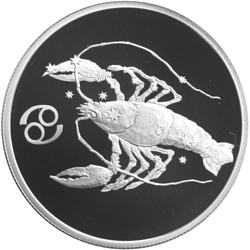 Серебряные юбилейные монеты России Рак 2 рубля Серия: Знаки зодиака