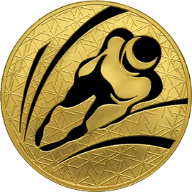 Золотые юбилейные монеты России Санный спорт 200 рублей Серия: Зимние виды спорта