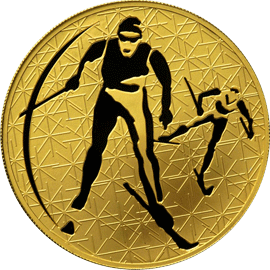 Золотые юбилейные монеты России 200 рублей Лыжные гонки