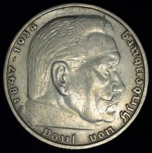 Купить 5 рейхсмарок 1937 год J монета Германии Третий Рейх серебро