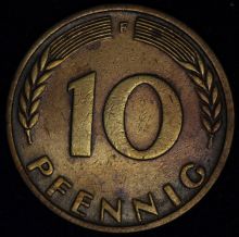 Купить 10 PFENNIG (Пфеннигов) 1950 года F цена