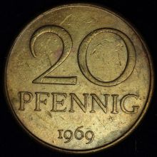 Купить 20 PFENNIG (Пфеннигов) 1969 года стоимость