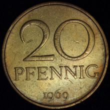 Купить 20 PFENNIG (Пфеннигов) 1969 года стоимость монеты