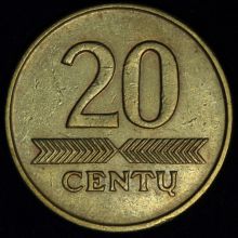 Купить 20 CENTU (центов) 1997 года цена монеты Литвы